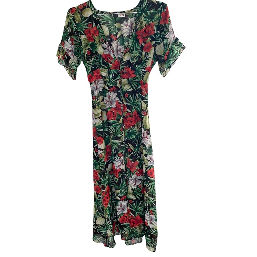 Impulsive Aloha Floral Sheer Cover-up Kimono Duster Maxi Size Medium